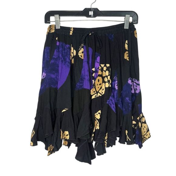 Purple Lotus Imports Women’s S/M Asymmetrical Mini Skirt Black Floral Fairycore - Picture 1 of 5